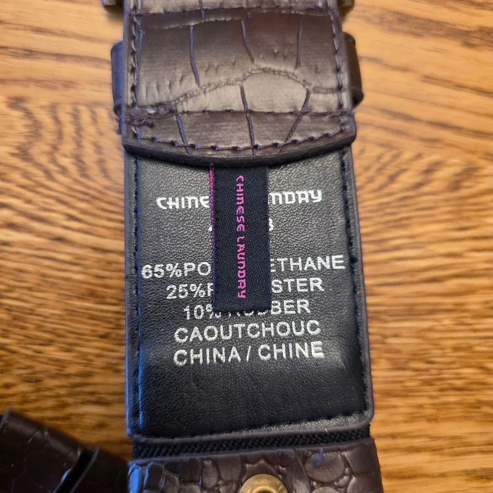 Chinese Laundry L‎ Belt Brown Faux Croc Embossed Studded Gold Buckle Stretch